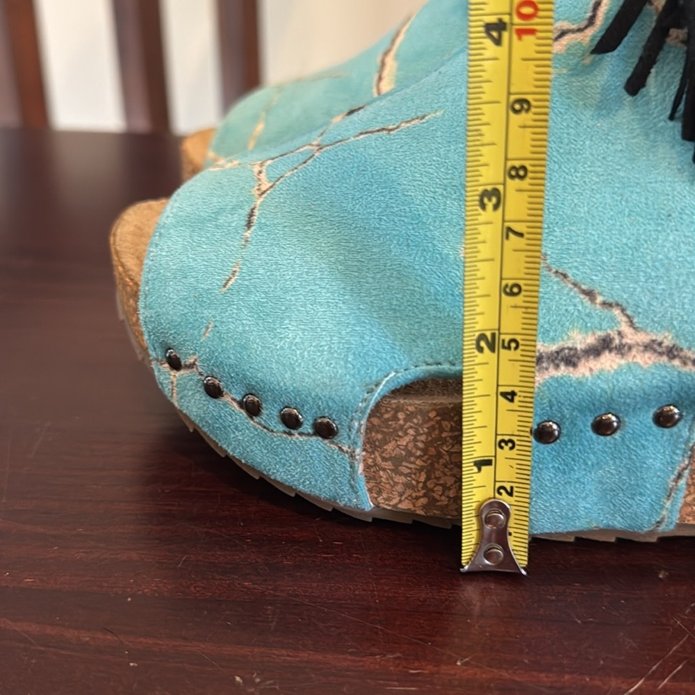 Crazy Train Turquoise stone fringe wedge platform faux suede sandals 9 - Picture 14 of 14